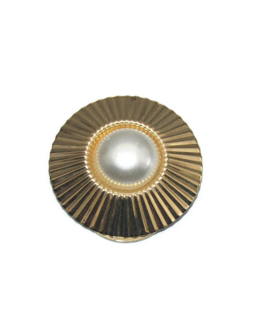 Vintage Gold Tone and Faux Pearl Round Dress Clip.